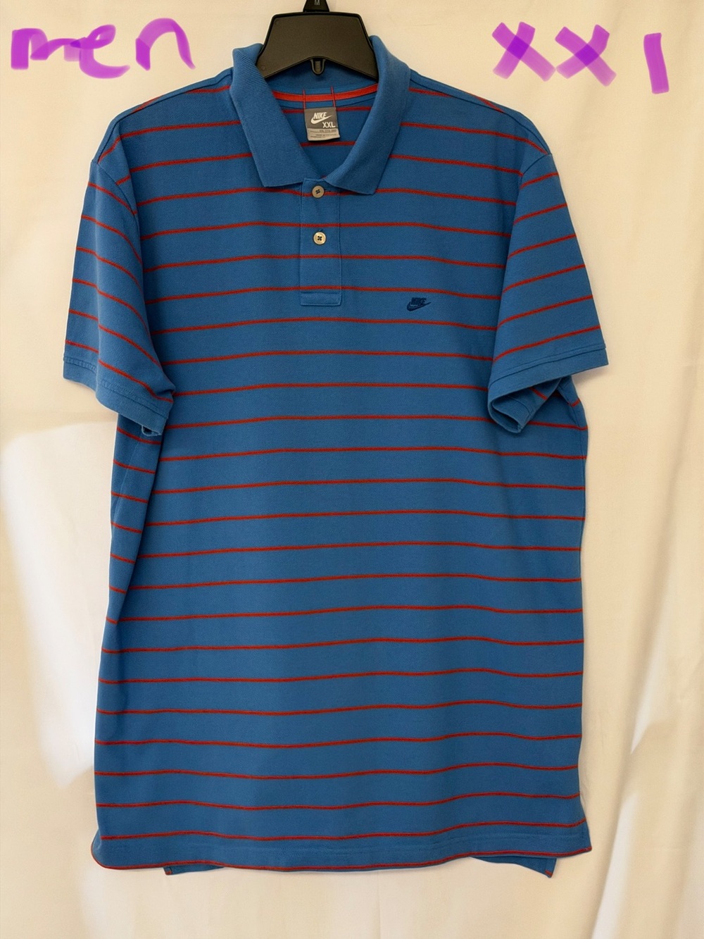 Nike Men Blue Polo with Red Stripes